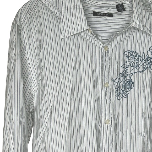 Kenneth Cole Reaction Tops - Kenneth Cole Reaction‎ Shirt- Large-embroidered floral button down striped blue